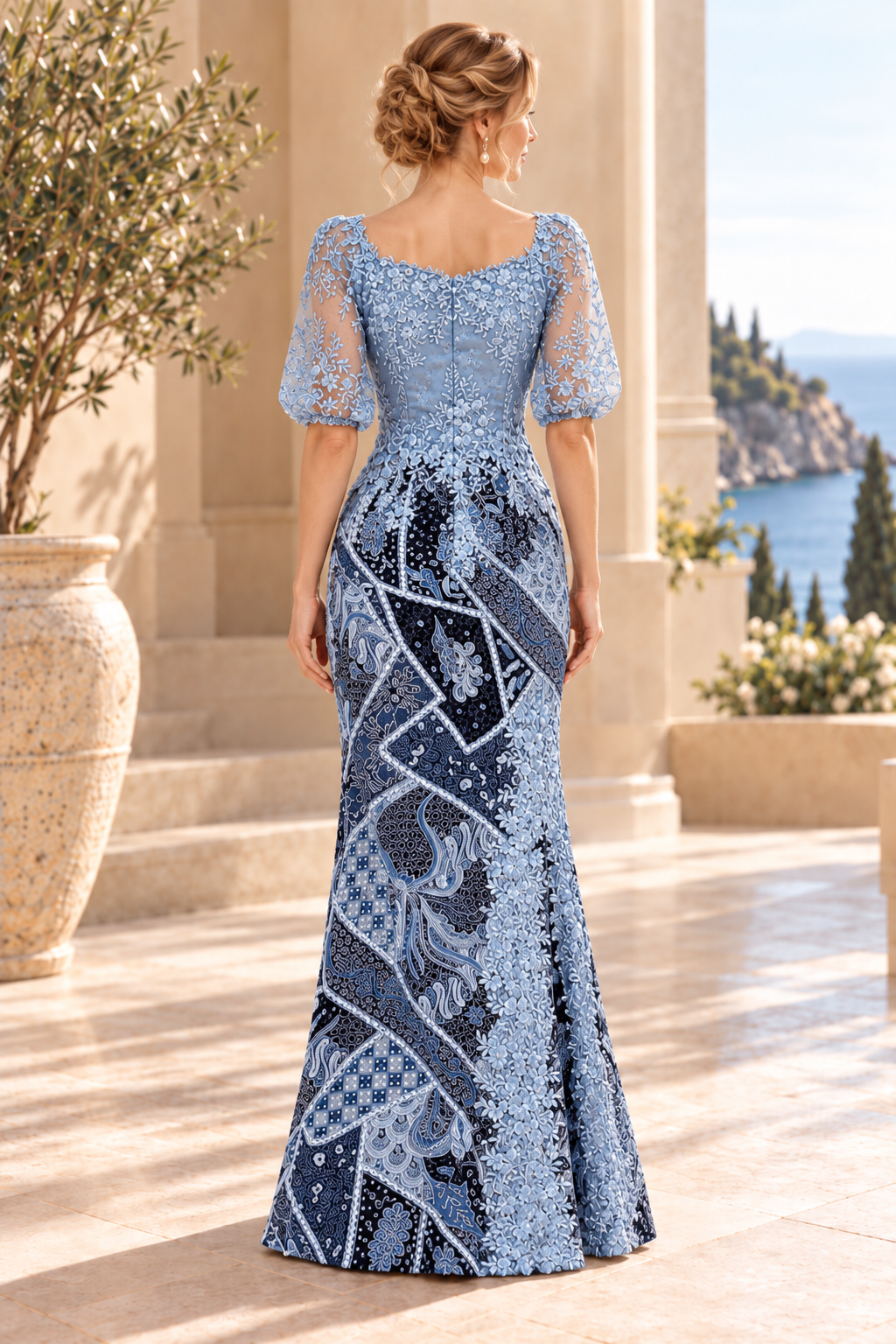 Embroidered Lace Patchwork Trumpet Gown