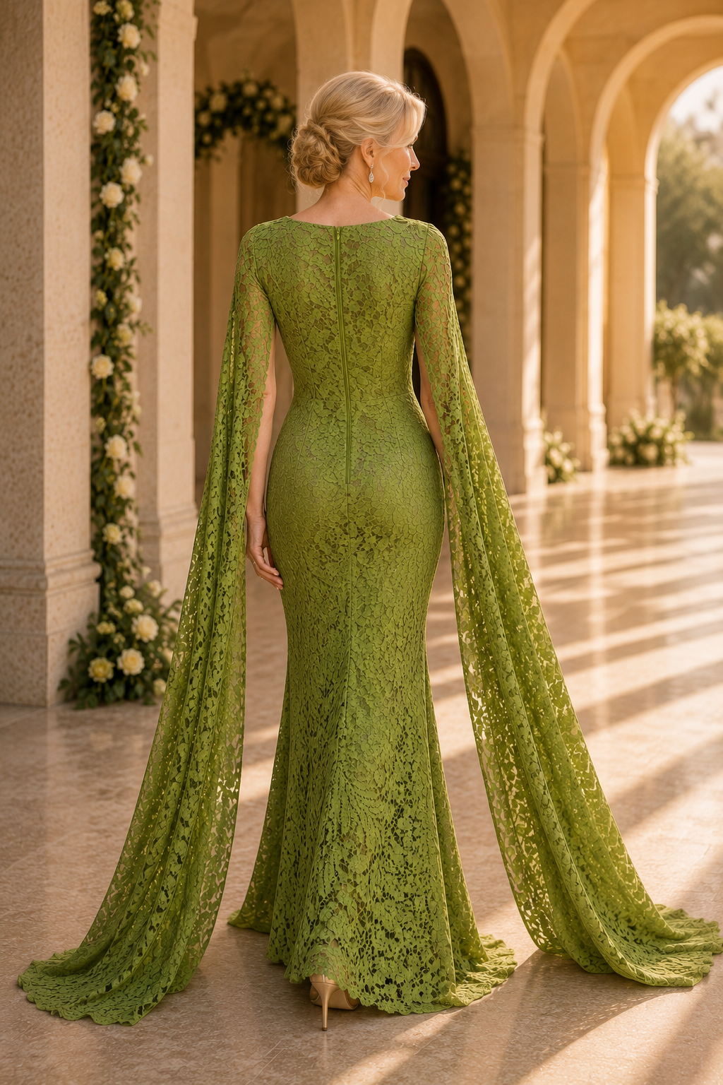 Lace Cape Sleeve Mermaid Evening Gown