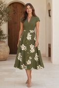 Floral Print V-Neck A-Line Midi Dress