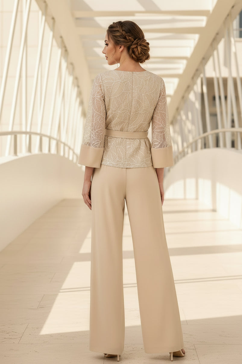Sequin Lace Top Wide-Leg Pants Two-Piece Set