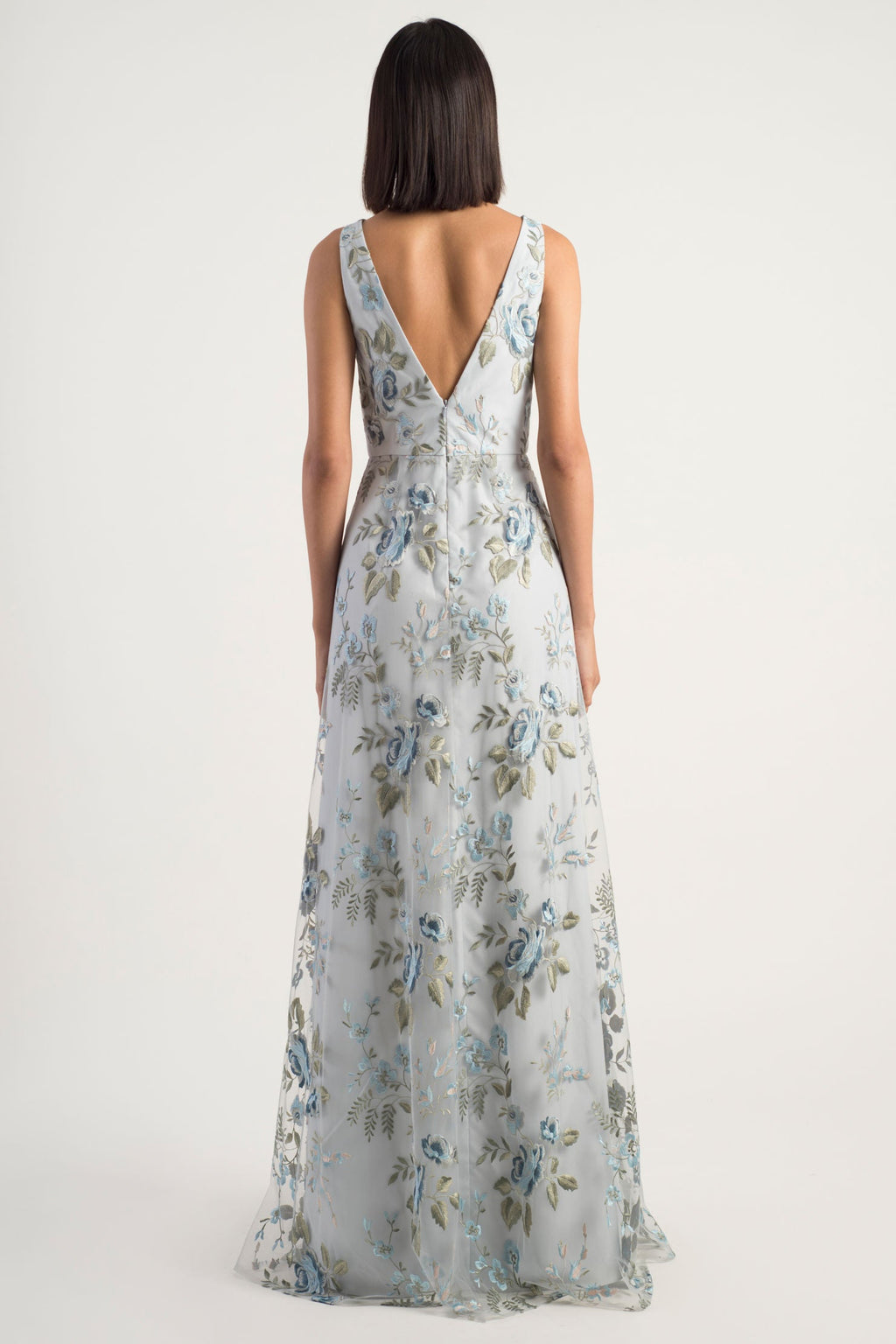Floral Embroidered V-Neck A-Line Gown