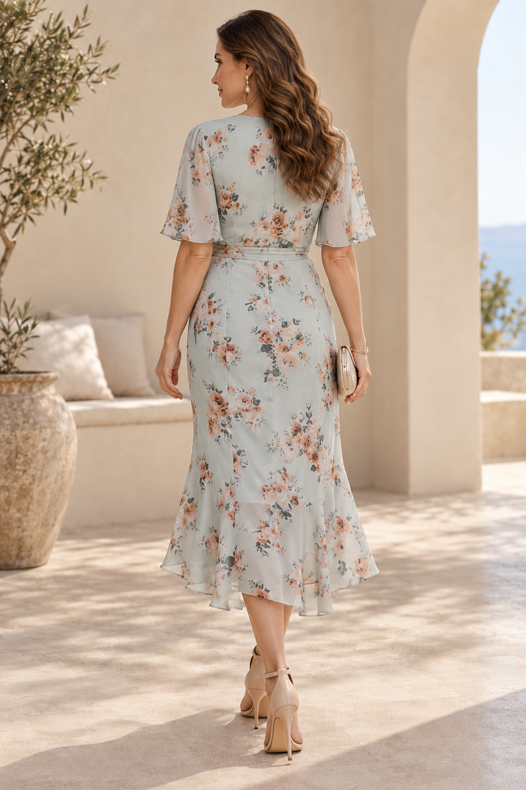Floral Flutter Sleeve Midi Dress with Ruffle Hem