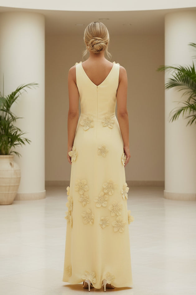Sleeveless Maxi Dress with 3D Flower Appliques