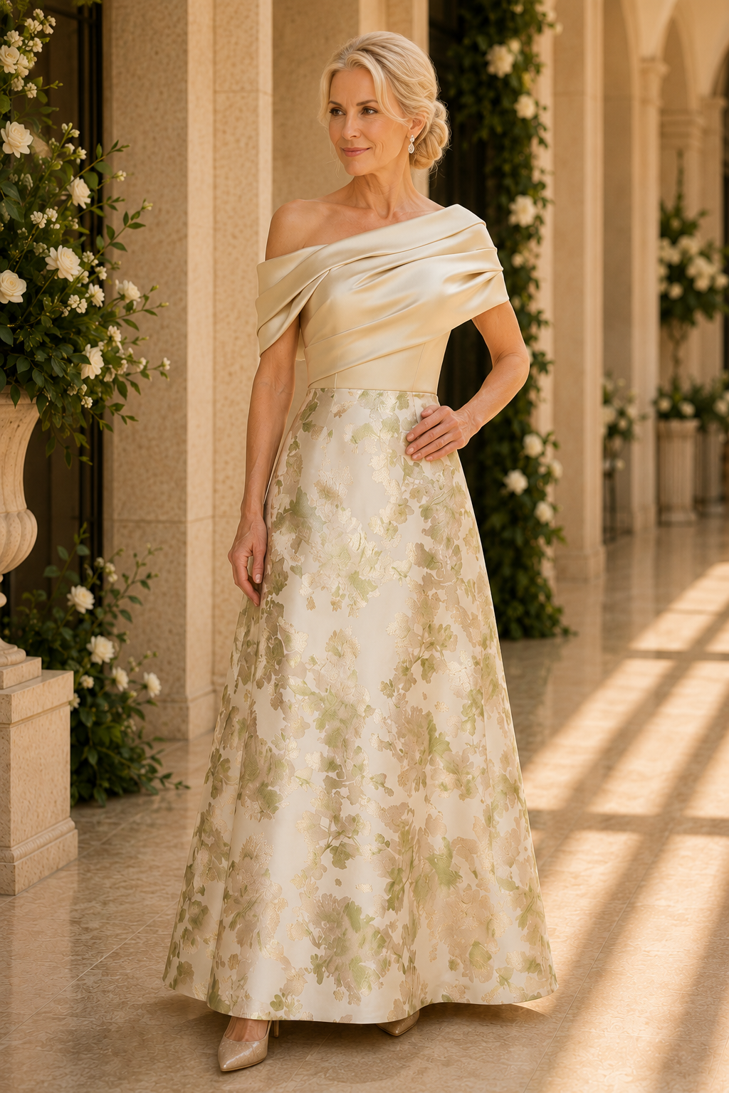 Pleated Asymmetrical Jacquard A-Line Dress