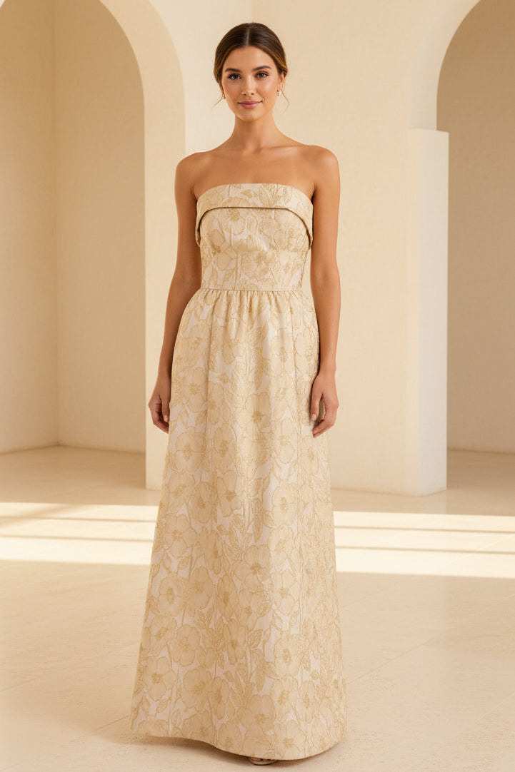 Strapless Floral Print Maxi Dress with Pockets