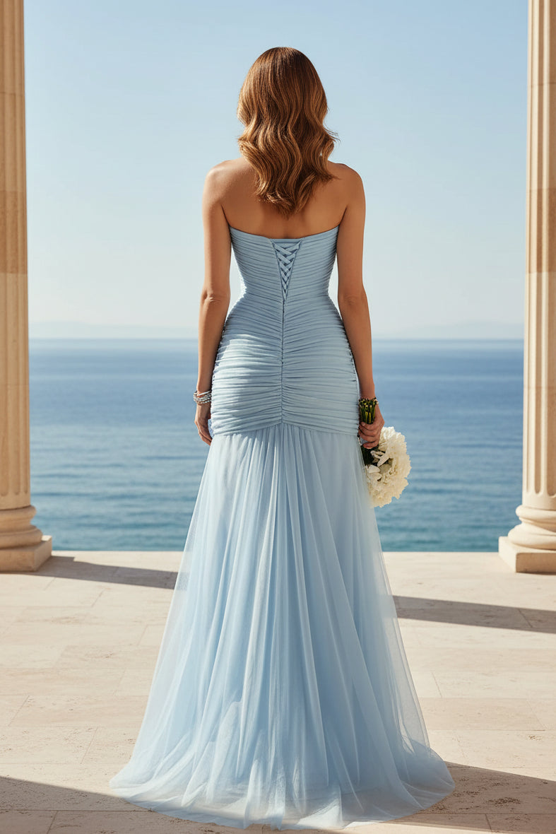 Strapless Sweetheart Ruched Tulle Gown