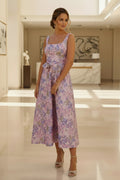 Floral Jacquard Midi Dress with Bow Detail