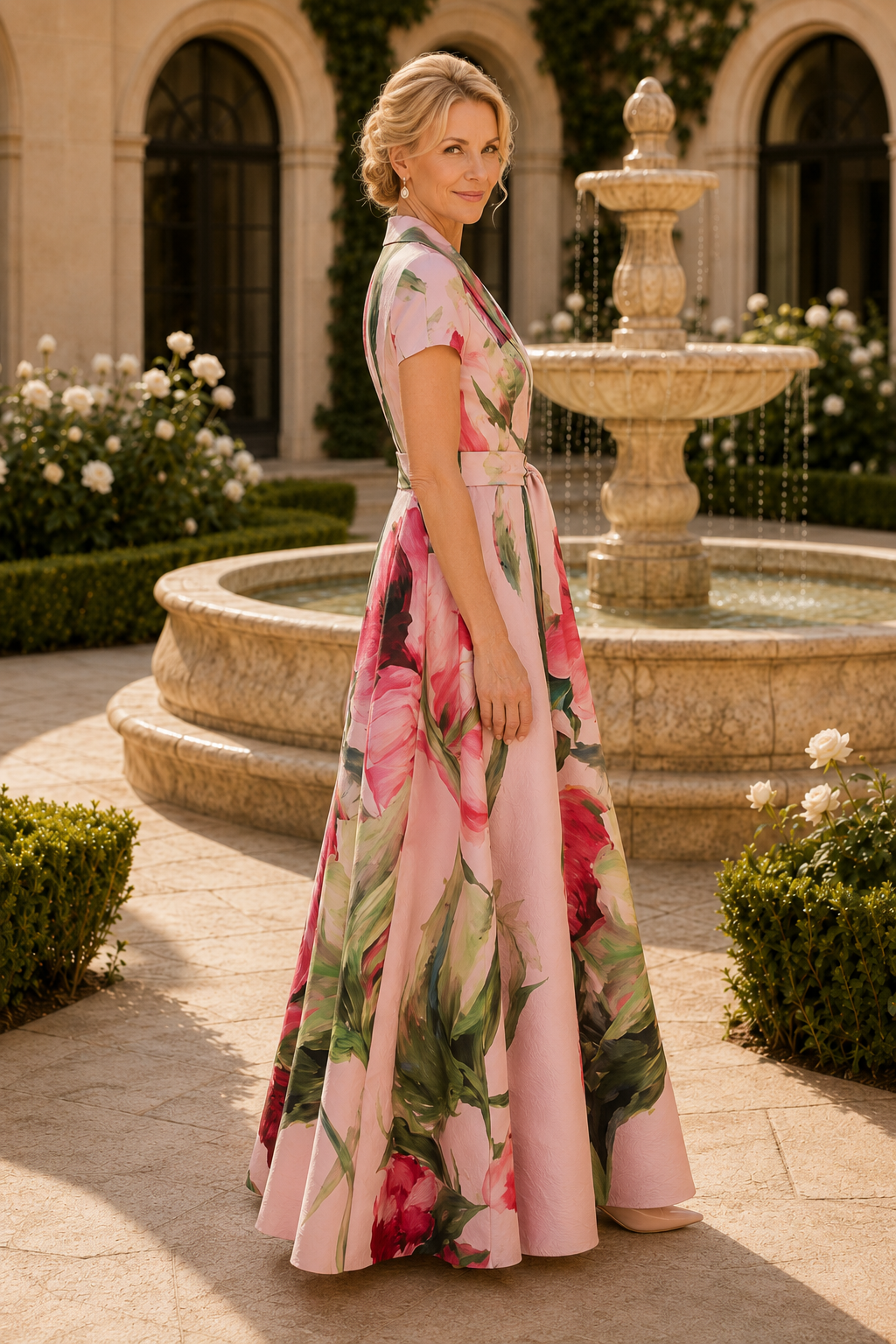 Floral Print Collared A-Line Maxi Dress