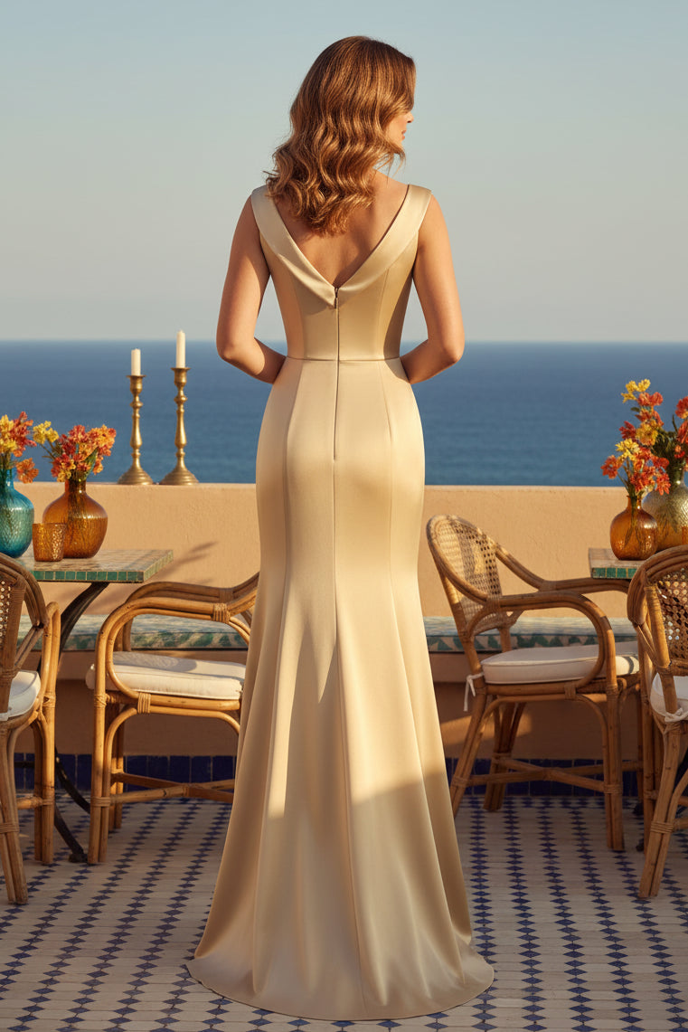 Bateau Neck Satin Trumpet Evening Dress