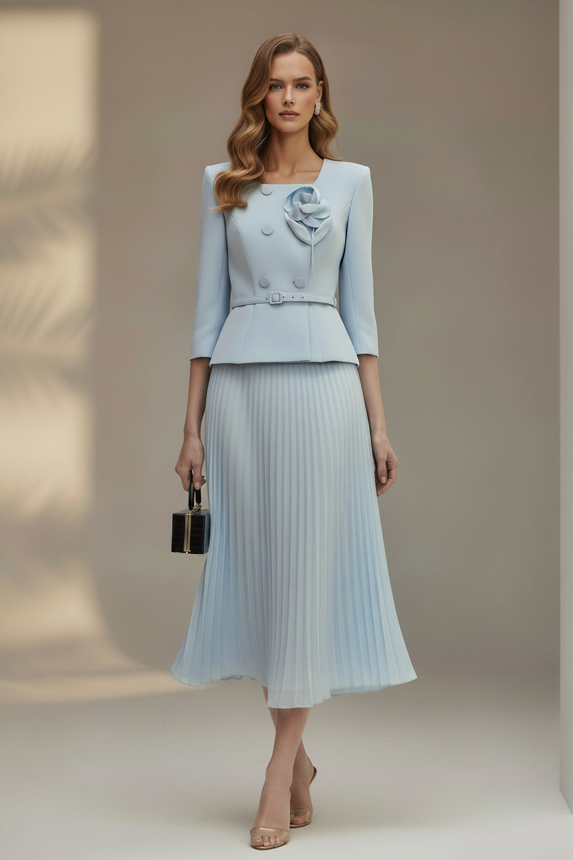 Two-Piece Pleated Midi Skirt and Jacket Set