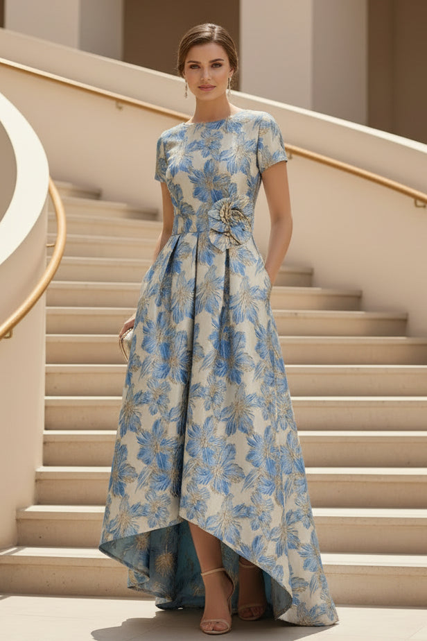 Floral Jacquard High-Low A-Line Formal Dress