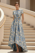 Floral Jacquard High-Low A-Line Formal Dress