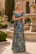 Floral Jacquard Gown with Peplum Detail