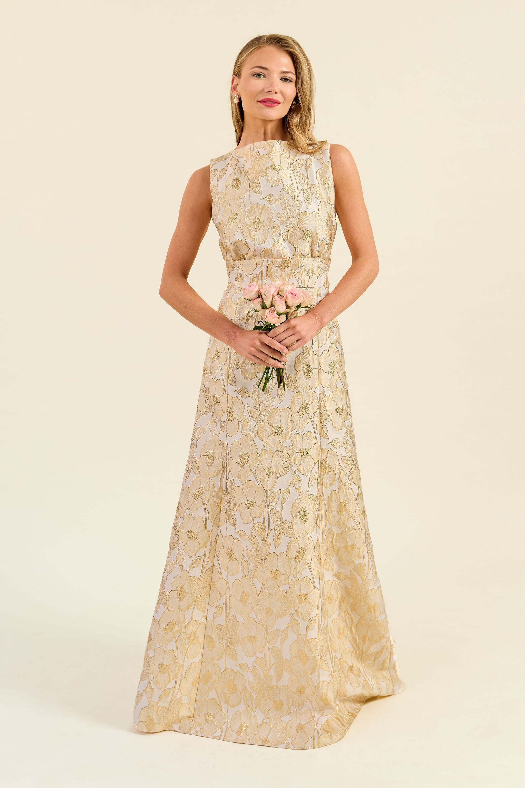 Floral Jacquard Sleeveless A-Line Gown