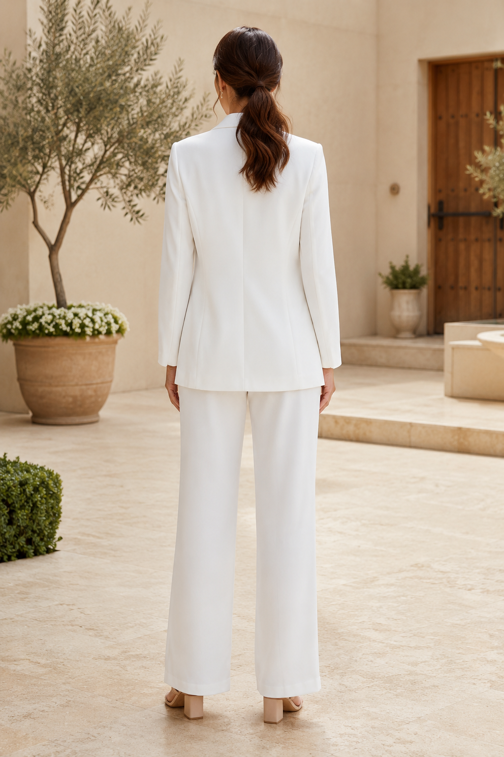 Open-Front Blazer & Wide-Leg Trouser Pantsuit Set