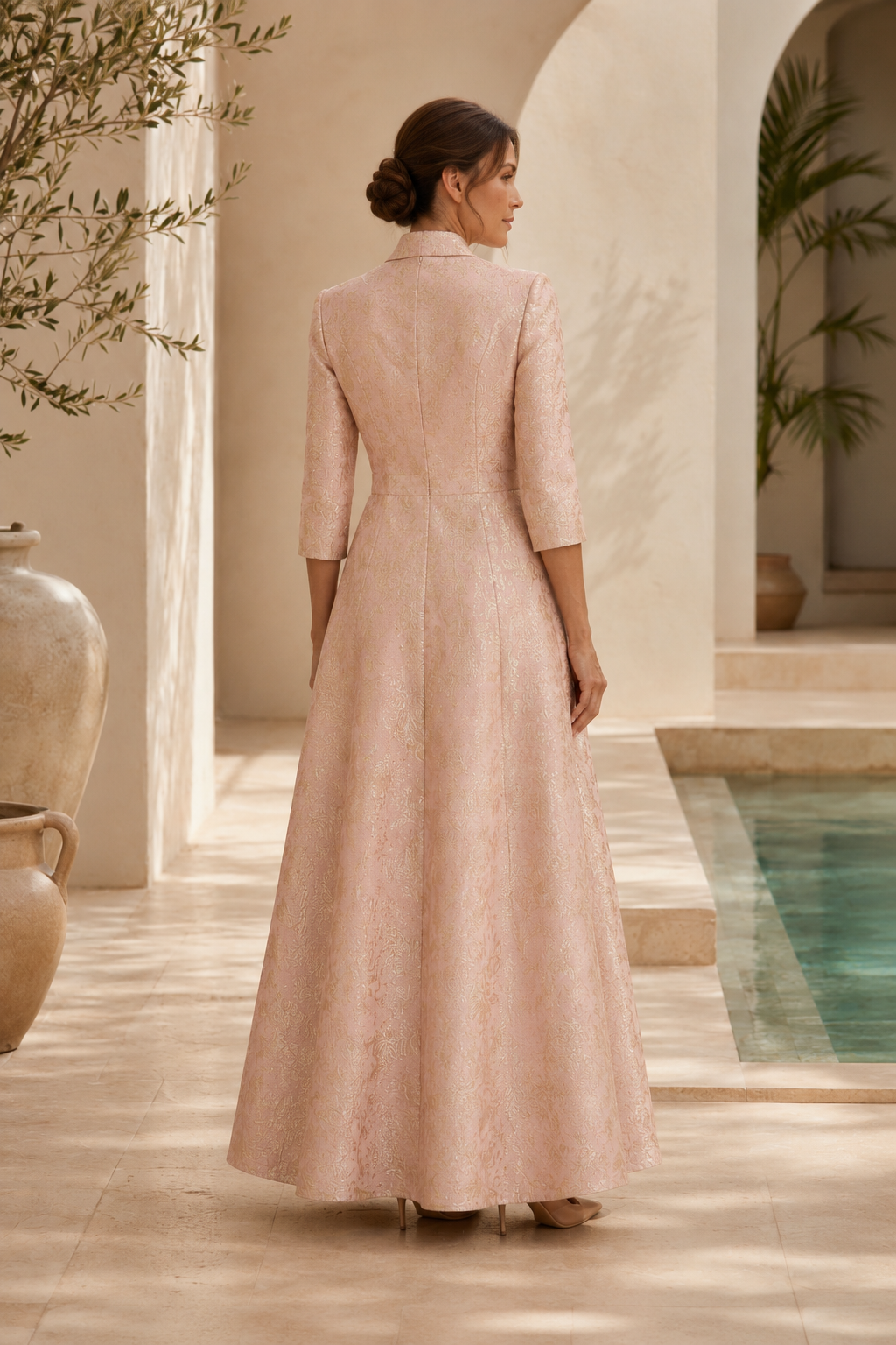 Elegant Metallic Jacquard A-Line Evening Gown
