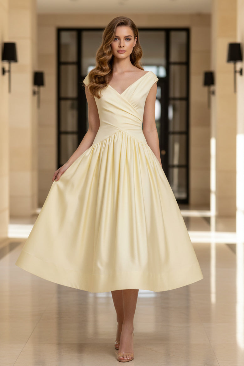 Crossover Off-the-Shoulder A-Line Midi Dress
