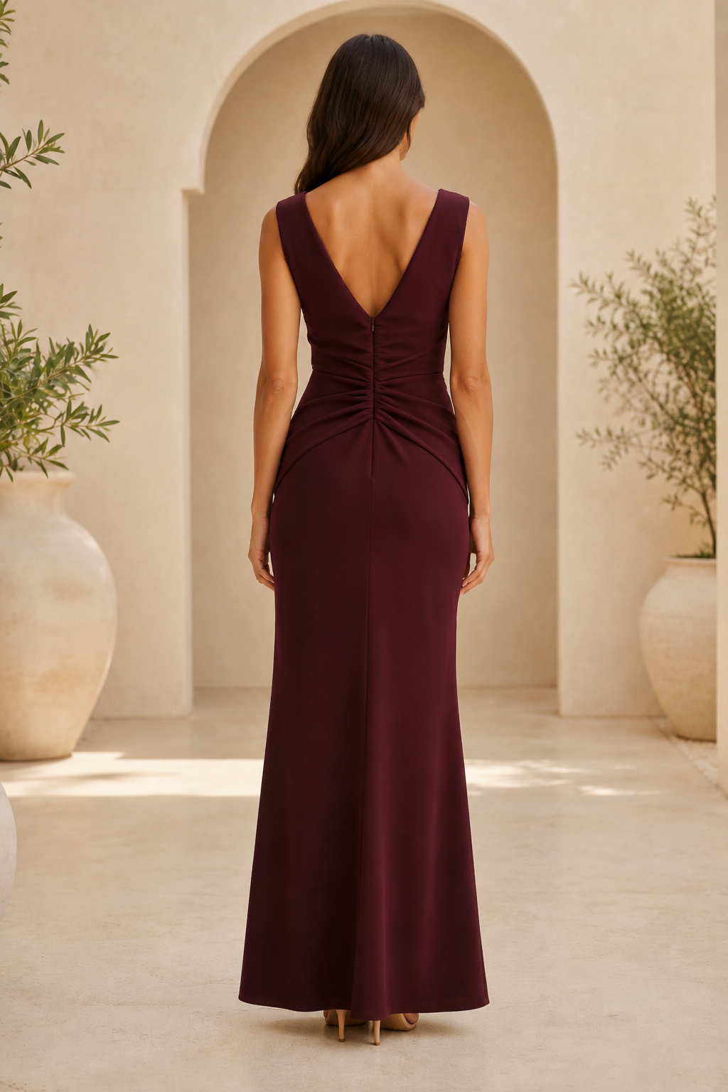 Cowl Neck Ruched Mermaid Evening Gown