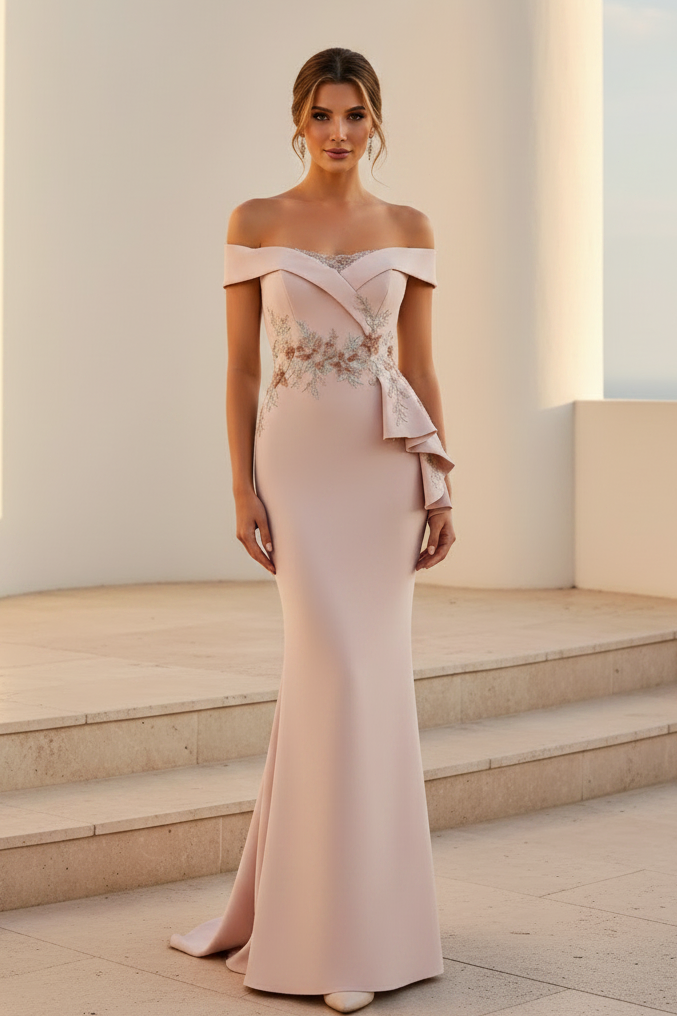 Off-the-Shoulder Mermaid Gown with Embroidery