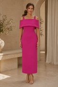 Off-Shoulder Column Dress with Beaded Straps & Back Bow