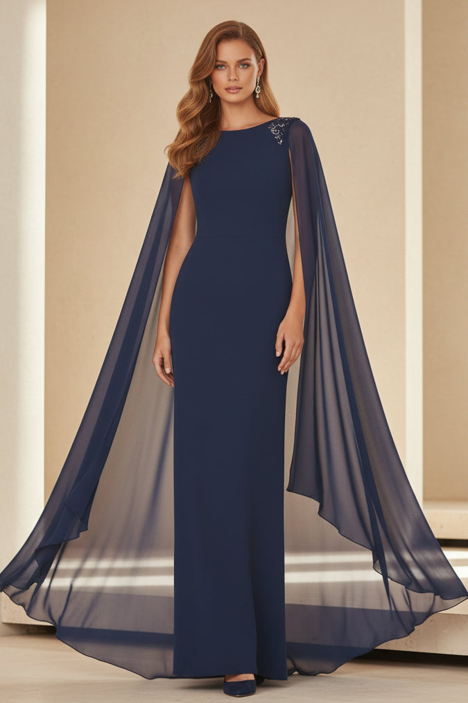 Elegant Sheath Evening Gown with Draped Cape