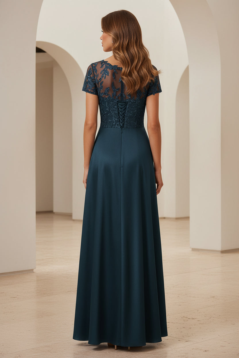 Lace Applique Satin A-Line Floor-Length Formal Gown