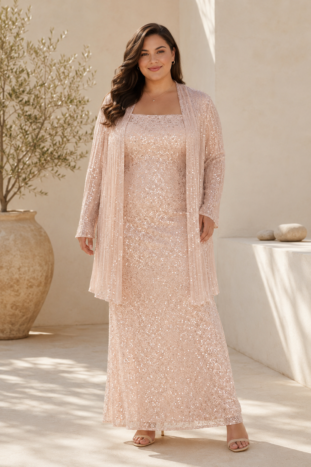 Plus Size Sequin Maxi Dress with Matching Jacket