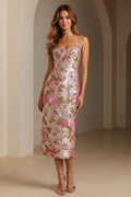 Floral Jacquard Spaghetti Strap Midi Dress