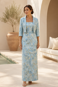 Jacquard Square-Neck Column Dress and Jacket Set