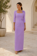 Square Neck Column Dress with 3D Floral Appliques