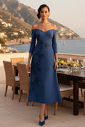Elegant Off-the-Shoulder Applique Midi Dress