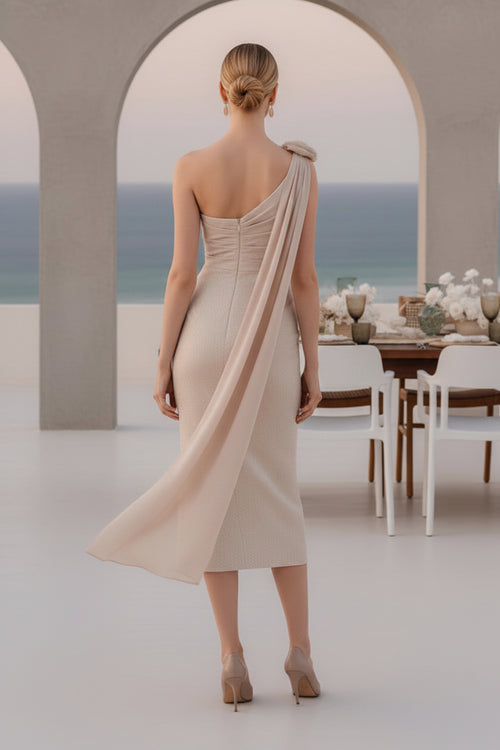 Asymmetrical Sequin Midi Dress with 3D Flowers