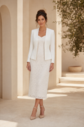 Lace Sheath Midi Dress with Cropped Long-Sleeve Jacket