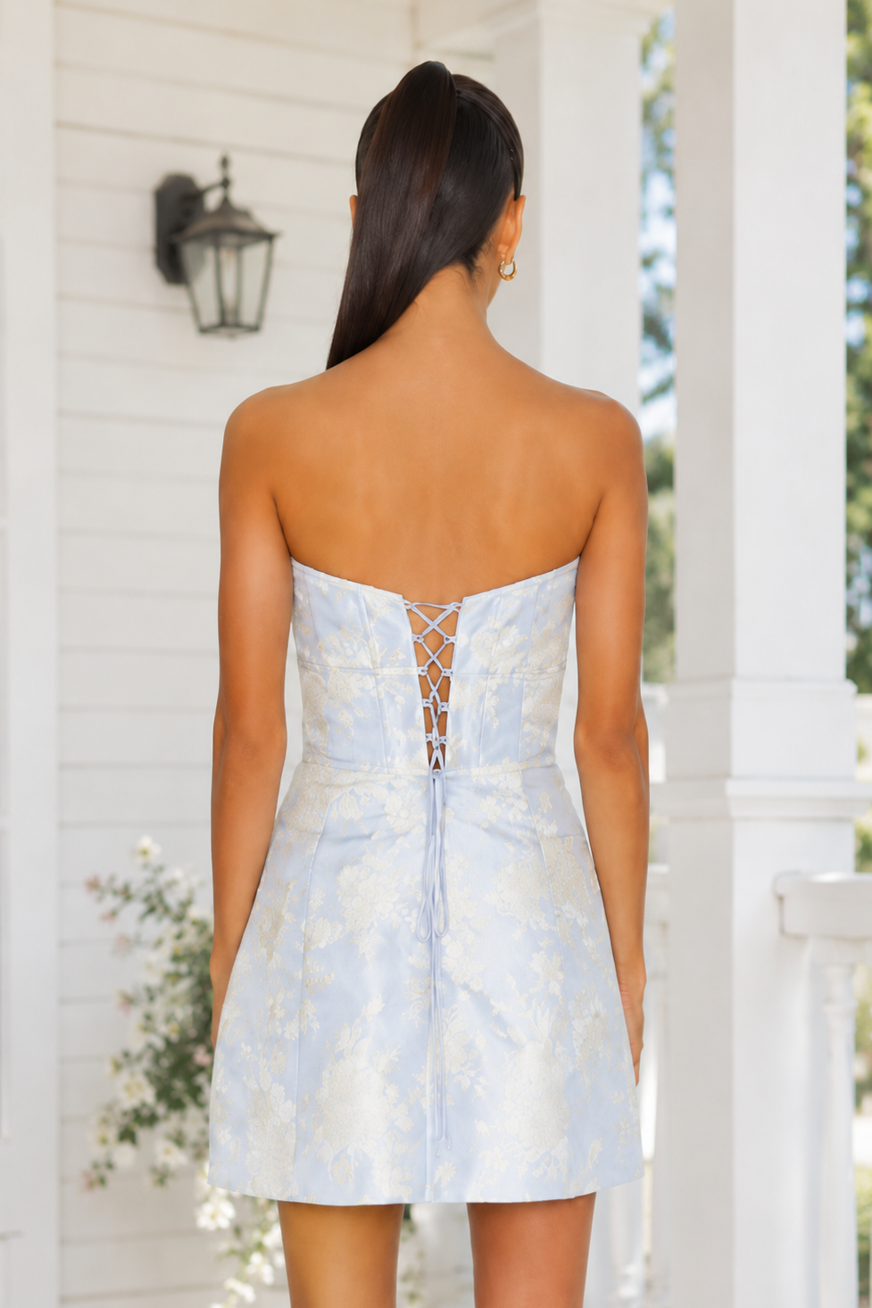 Strapless Corset Jacquard Mini Dress