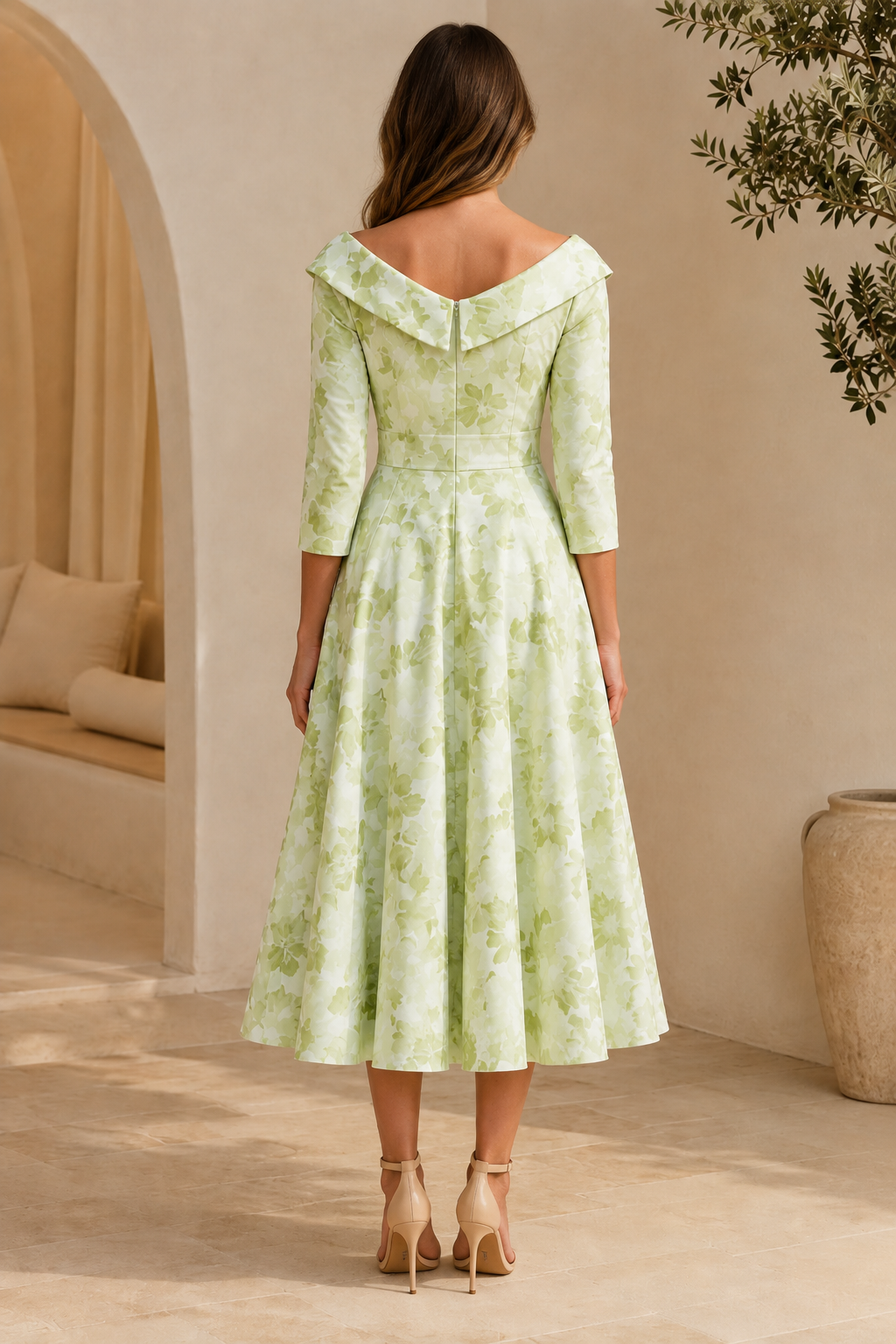 Floral Off-the-Shoulder 3/4 Sleeve A-Line Midi Dress