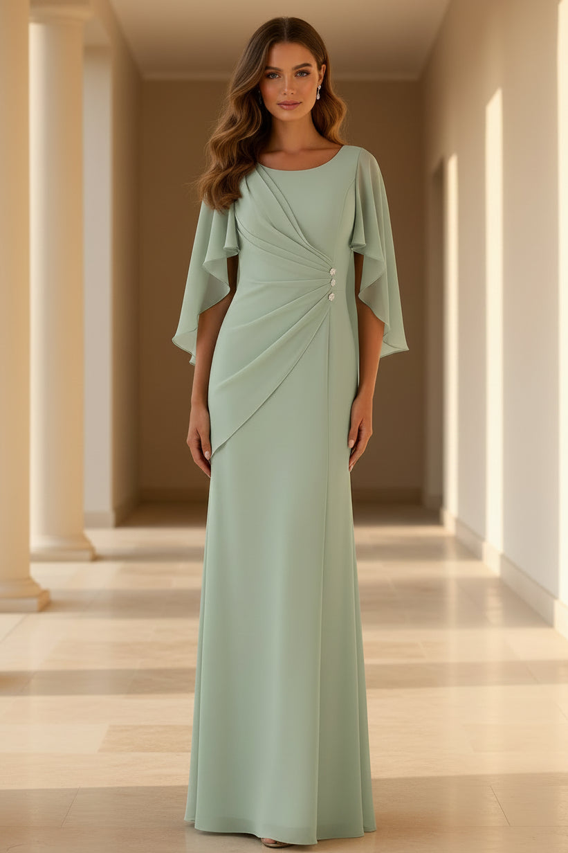 Elegant Column Chiffon Evening Gown with Cape