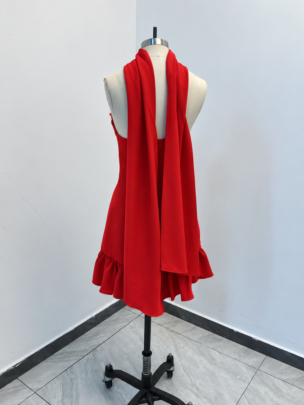 Strapless Sweetheart Ruffle Mini Dress with Scarf