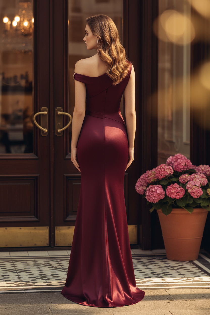 Asymmetrical One-Shoulder Satin Evening Gown