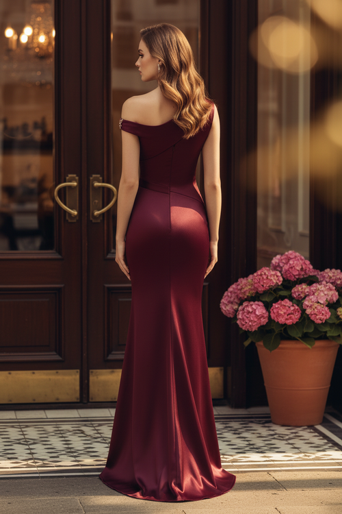 Asymmetrical One-Shoulder Satin Evening Gown
