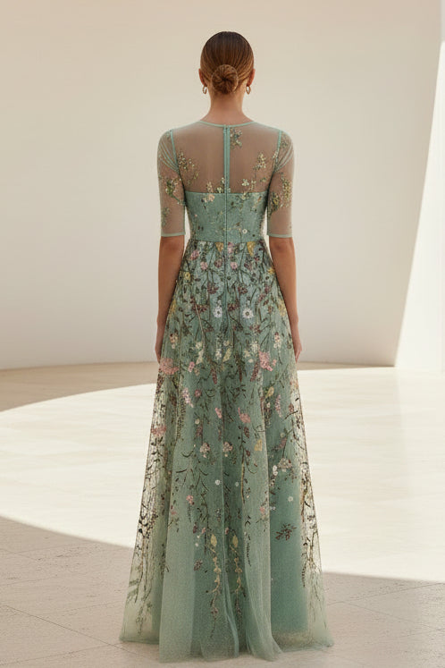 Embroidered Tulle A-Line Evening Gown